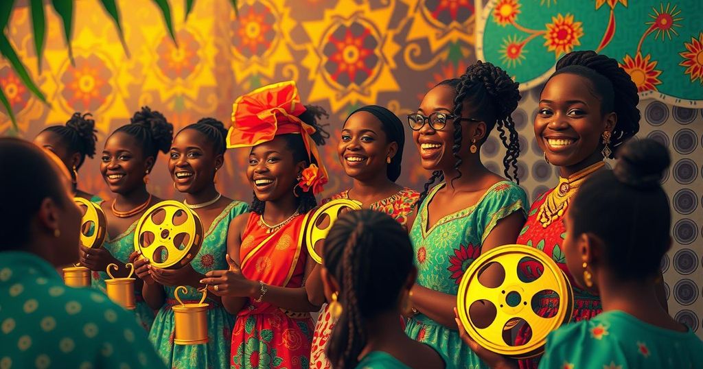 Tanzanian filmmakers celebrate with an award, symbolizing the rise of local entertainment and storytelling.