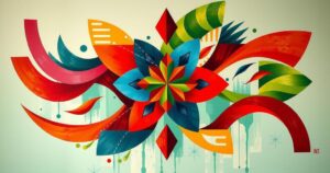 Colorful abstract geometric shapes reflecting Malaysia's cultural diversity and connection in ASEAN.