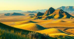 Landscape of South Africa showing rising land due to environmental changes, vibrant colors of nature dominating the scene.