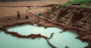 Stagnant water and muddy ground representing poor sanitation and water access issues in Africa.