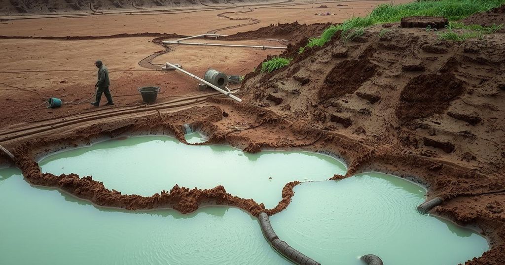 Stagnant water and muddy ground representing poor sanitation and water access issues in Africa.
