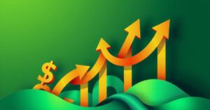 Colorful abstract representation of economic growth with currency symbols, showcasing financial optimism and investment.