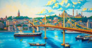 A scenic view of Istanbul with bridges and waterways symbolizing diplomacy between nations.