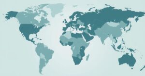 Visual representation of immigration issues with maps and borders in muted tones.