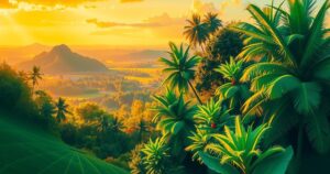 Colorful representation of Suriname's oil wealth transformation through vibrant landscapes and natural resources.