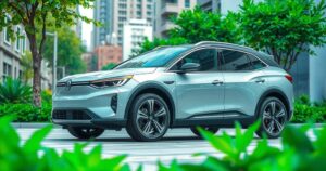 Electric SUV launch featuring modern design and eco-friendly theme with vibrant colors.