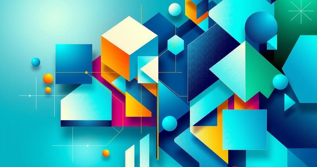 Abstract representation of parametric catastrophe insurance with vibrant colors and geometric shapes, symbolizing protection and stability.