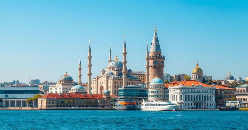 A serene view of Istanbul's iconic skyline during daylight, featuring architectural beauty and vibrant colors.