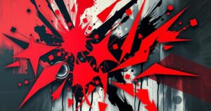 A conceptual artwork depicting tensions and conflict, with dark tones and sharp contrasts, inspired by expressionism.