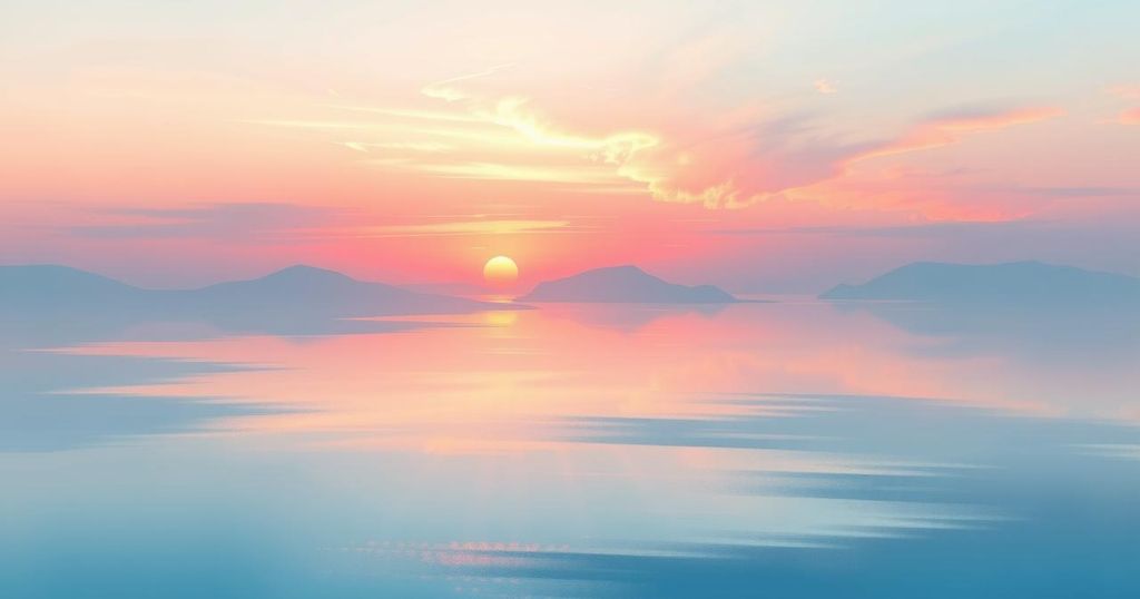 A serene lake landscape representing Kazakhstan's remembrance of missing soldiers, evoking nostalgia and historical reflection.