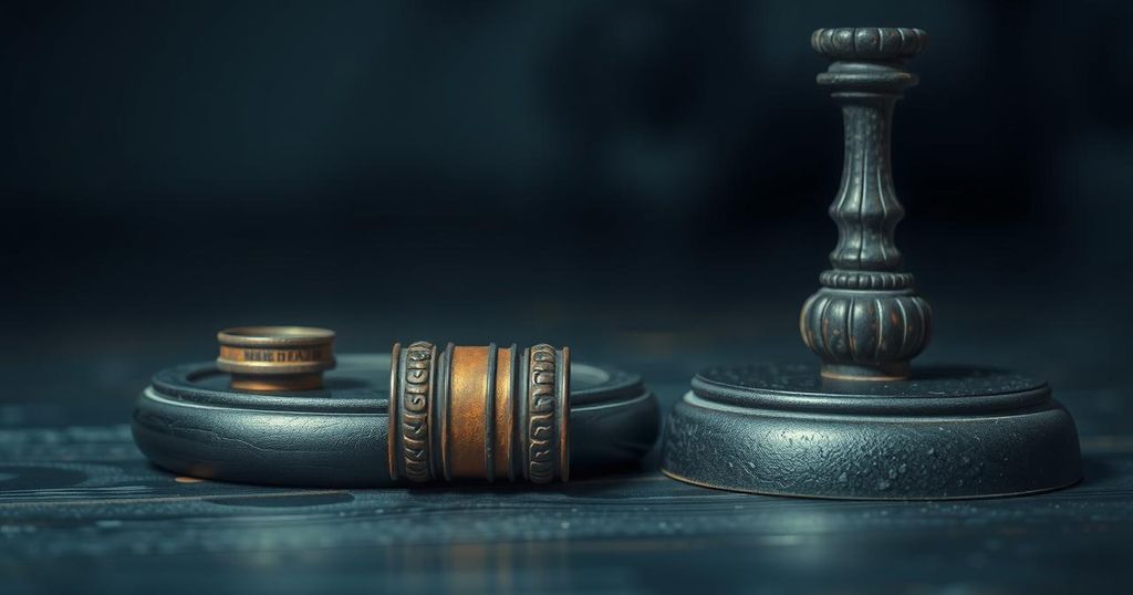 A dramatic scene of police handcuffs on a table, symbolizing justice and accountability.