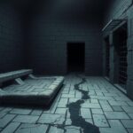 Dark prison cell with stone walls and a dingy floor, symbolizing confinement and despair in a legal battle.