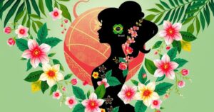 Colorful artistic representation of a princess silhouette with elements from Brazil and Japan, emphasizing cultural beauty.