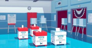 Voters casting ballots at a polling station in Virginia's 2025 Primary Election, showcasing civic engagement.