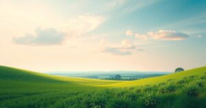 A peaceful landscape featuring a serene horizon, soft greens, and calming blues, embodying hope and freedom.