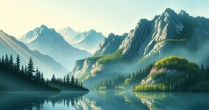 A serene landscape of North Korea and Russia merging, with symbolic elements representing friendship and alliance.