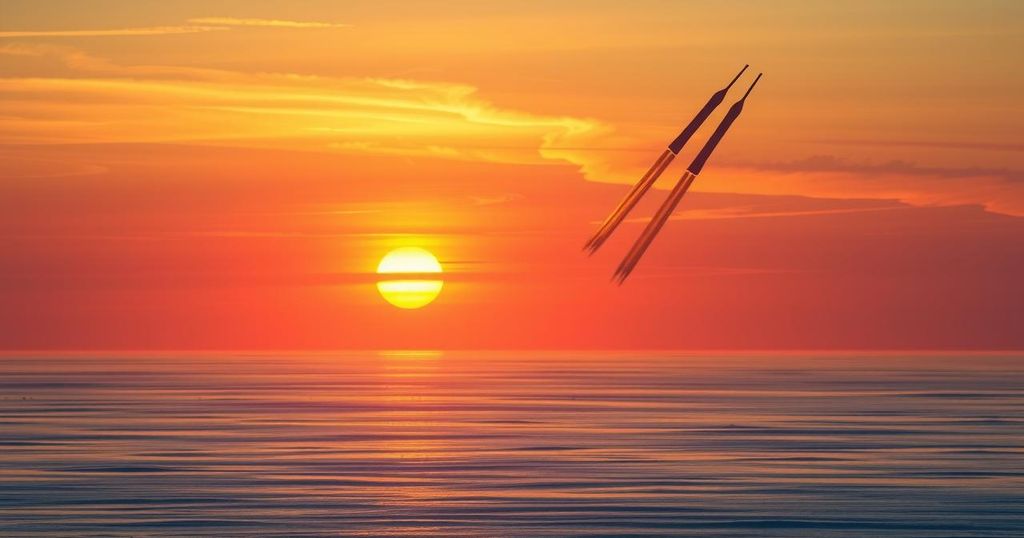 Launch of rockets into the Yellow Sea, depicting military tension and defense strategies.