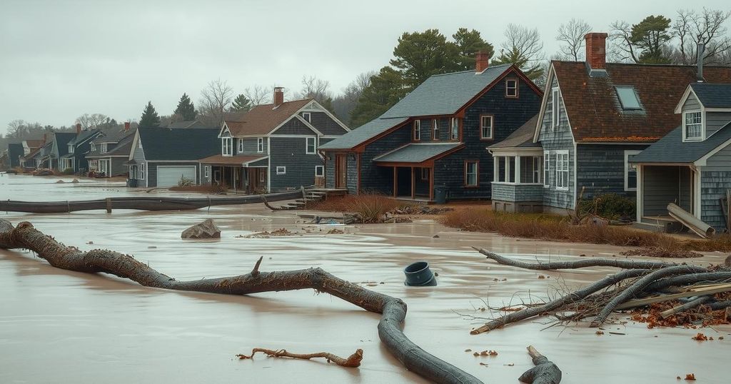 Devastating flood aftermath in Eastern Cape, South Africa, with destroyed homes and muddy landscapes.