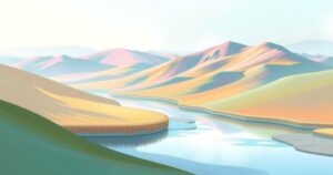 A stylized depiction of a peaceful landscape symbolizing hope amidst conflict, with soft pastel colors and gentle brush strokes.