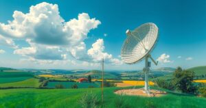 Satellite internet expansion in Lebanon with Starlink technology, showcasing a vibrant and hopeful telecommunications future.
