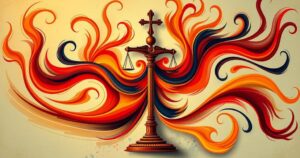 Colorful abstract representation of a judiciary concept with vibrant shapes symbolizing democracy and political influence.