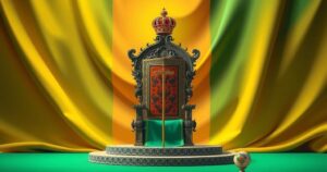 A symbolic representation of leadership and governance with a stylized throne and national colors.