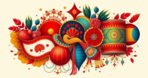 Colorful artwork depicting Hungary and Uzbekistan's cultural elements in a vibrant, abstract style.