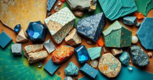 A visual representation of rare earth minerals with vibrant colors and abstract forms showcasing their importance.