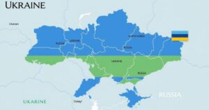 Map of Ukraine highlighting military borders with North Korea and Russia, depicting diplomatic relations in a neutral style.