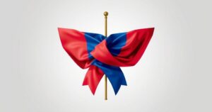 Two countries' flags intertwined symbolizing unity and alliance between North Korea and Russia.