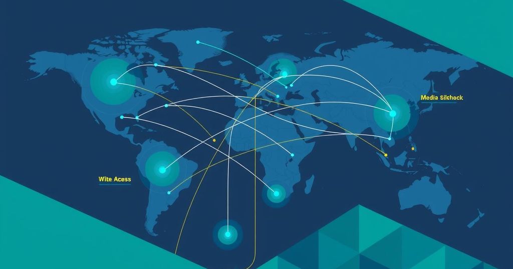 A strategic chart showcasing global medtech trade dynamics with vibrant colors and geometric designs.