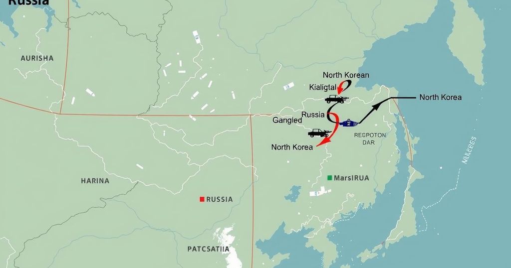 A detailed map illustrating the geographic proximity between Russia and North Korea with strategic symbols.