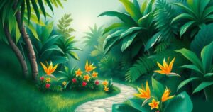 A tranquil landscape showing a path through a lush green area, symbolizing hope and healing in Angola.