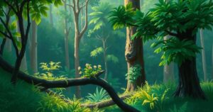 A landscape showing lush Colombian forests representing escape and freedom.