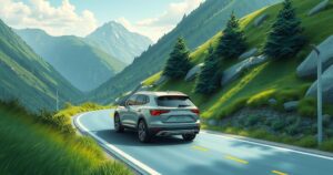A sleek SUV on a scenic road symbolizing the success and journey of Hyundai Creta over the past decade.