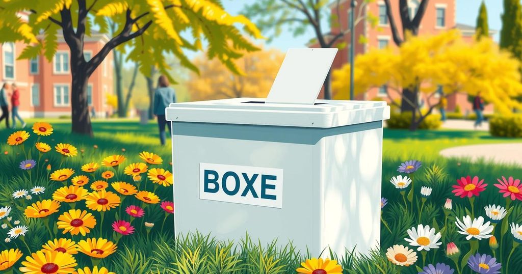 An illustration of a ballot box surrounded by vibrant colors symbolizing democracy and civic engagement.